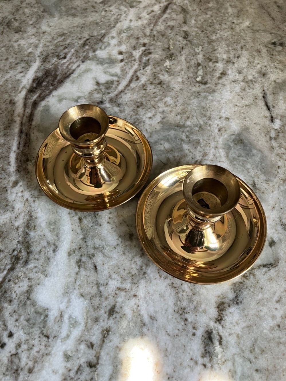 Vintage Polished Brass Candlestick Holder Pair - Picture 6 of 7